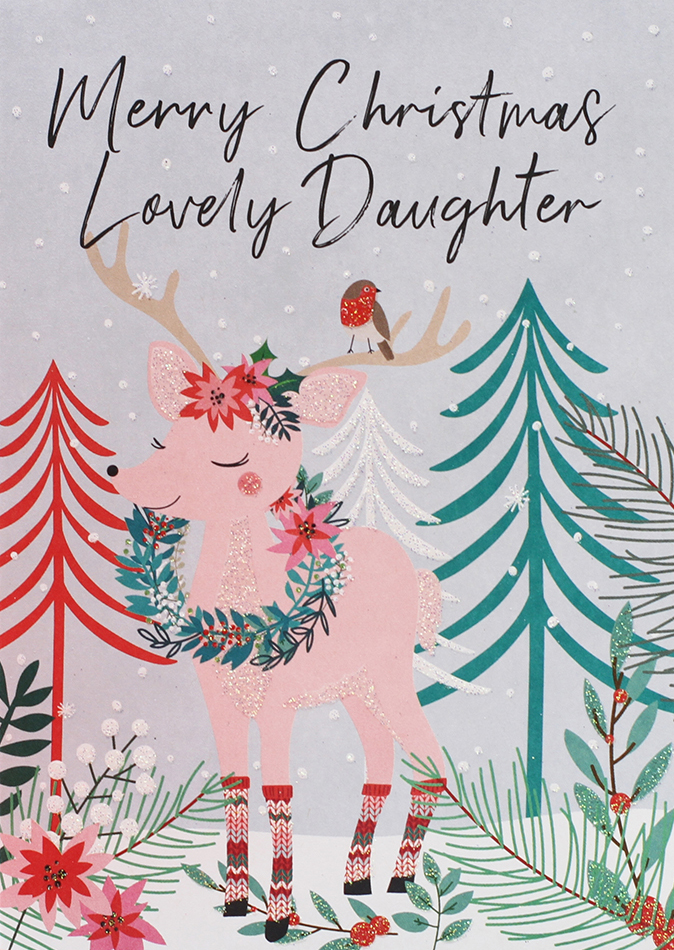 Festive Deer Daughter Christmas Card
