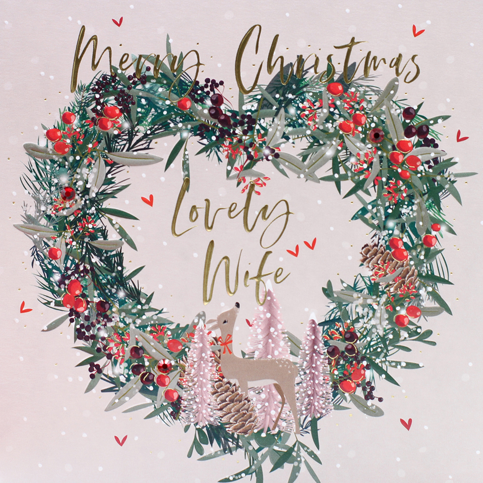 Heart Wreath Wife Christmas Card
