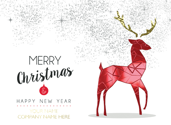 Red Deer Illustration Personalised Christmas Card - Front Personalised