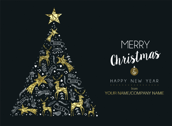 Golden Deer Personalised Christmas Card - Front Personalised