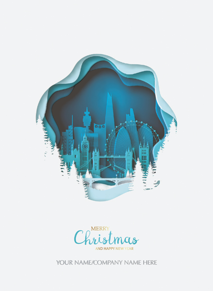 Snowy London City Personalised Christmas Card - Front Personalised
