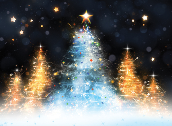 Christmas Trees at Night Personalised Christmas Card