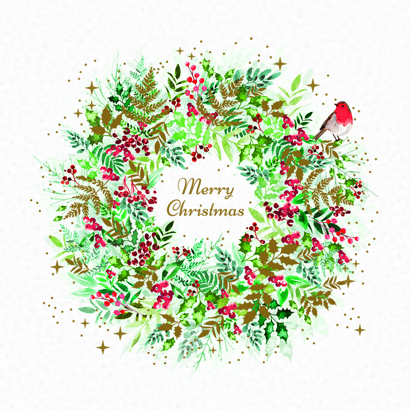 Gold Foiled Wreath Personalised Christmas Card