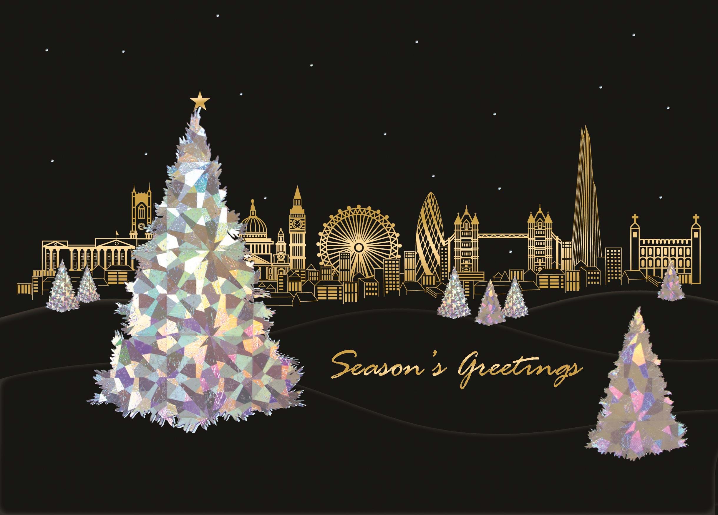 Golden Skyline Personalised Christmas Card