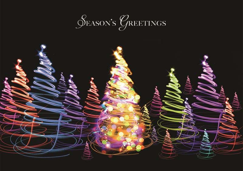Multicoloured Trees Personalised Christmas Card