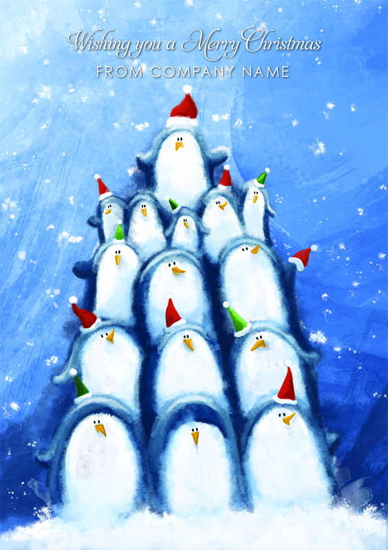 Penguin Pyramid Personalised Christmas Card - Front Personalisation