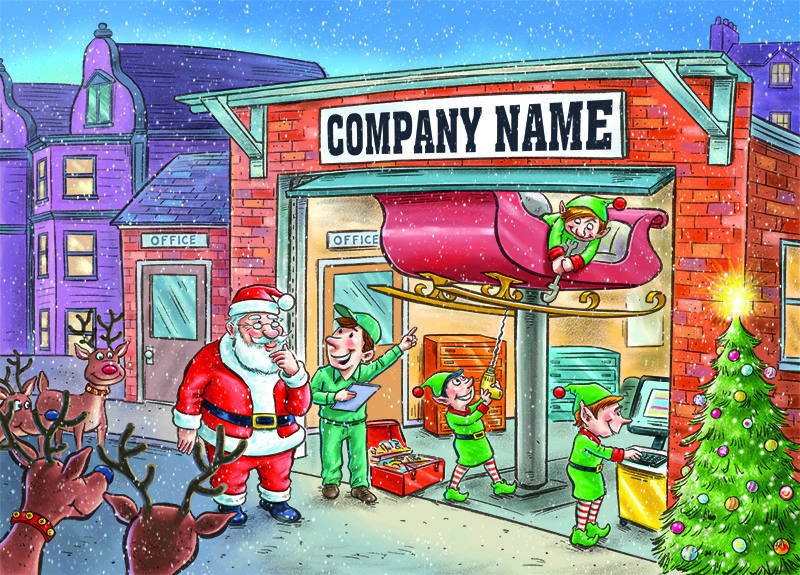Santa's Repair Personalised Christmas Card - Front Personalisation