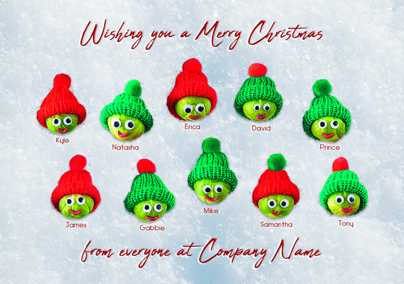 Seasonal Sprouts Personalised Christmas Card - Front Personalisation