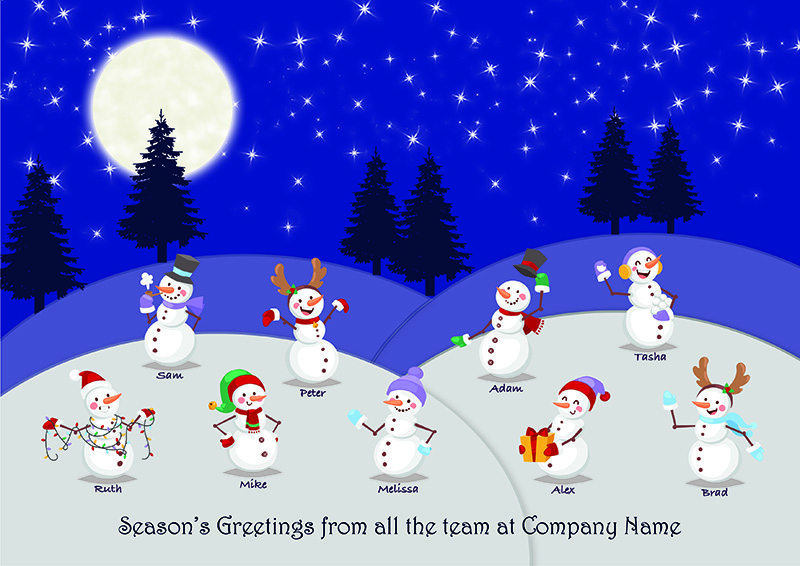 Teamwork Snowman Personalised Christmas Card - Front Personalisation