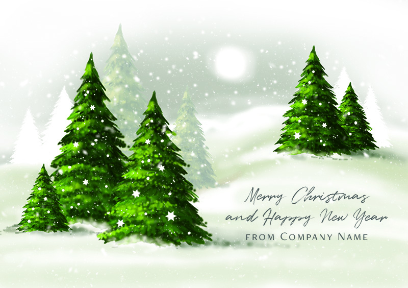 Winter Firs Personalised Christmas Card - Front Personalisation