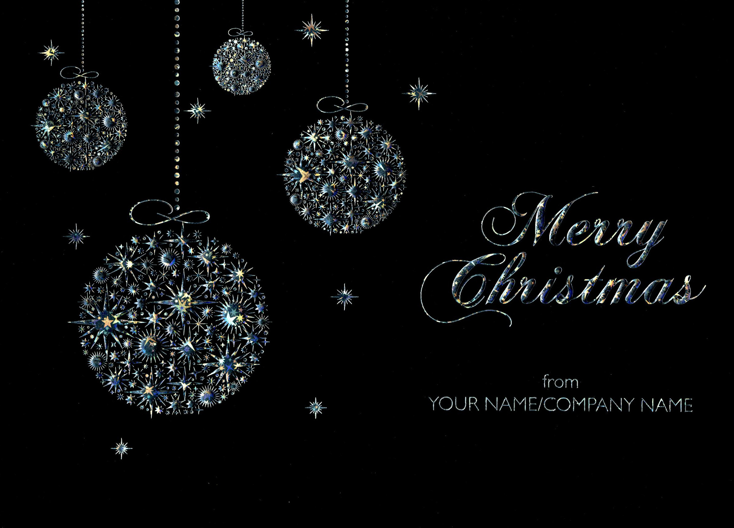 Foil Baubles Front Personalised Christmas Card