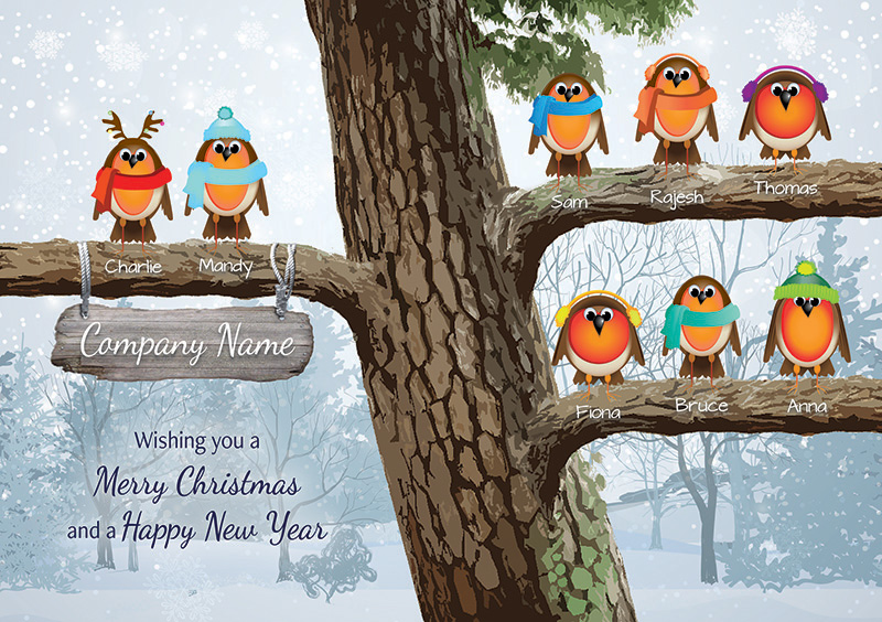 Robin Team Personalised Christmas Card - Front Personalisation