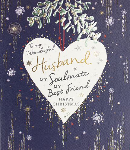 Heart Bauble Husband Christmas Card