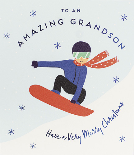 Snowboarding Grandson Christmas Card