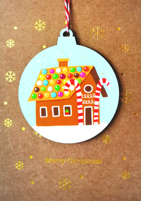 Gingerbread House Bauble Christmas Card
