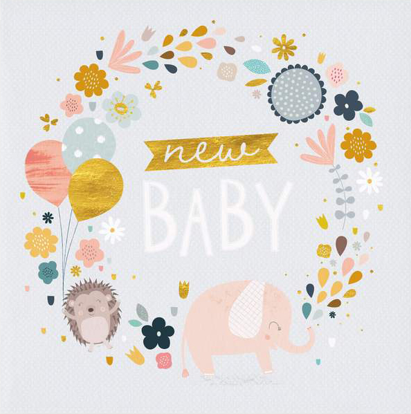 Little Hedgehog and Elephant New Baby Card