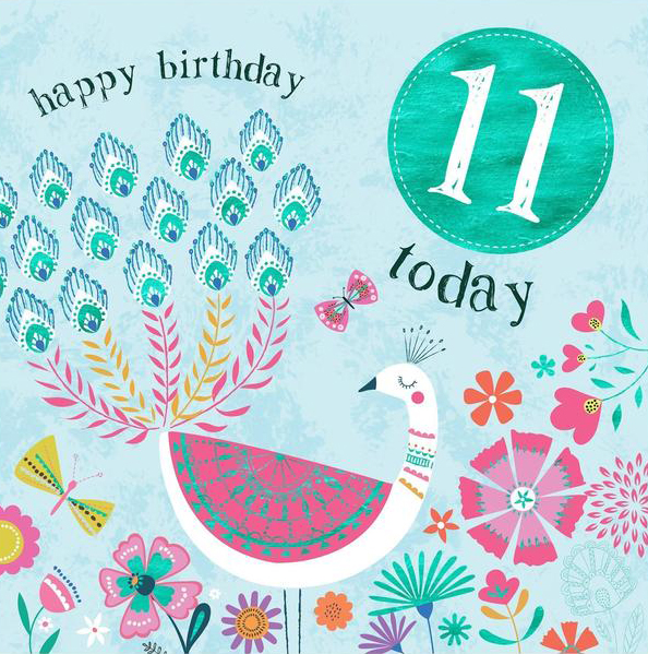 Flowers and Bird 11th Birthday Card
