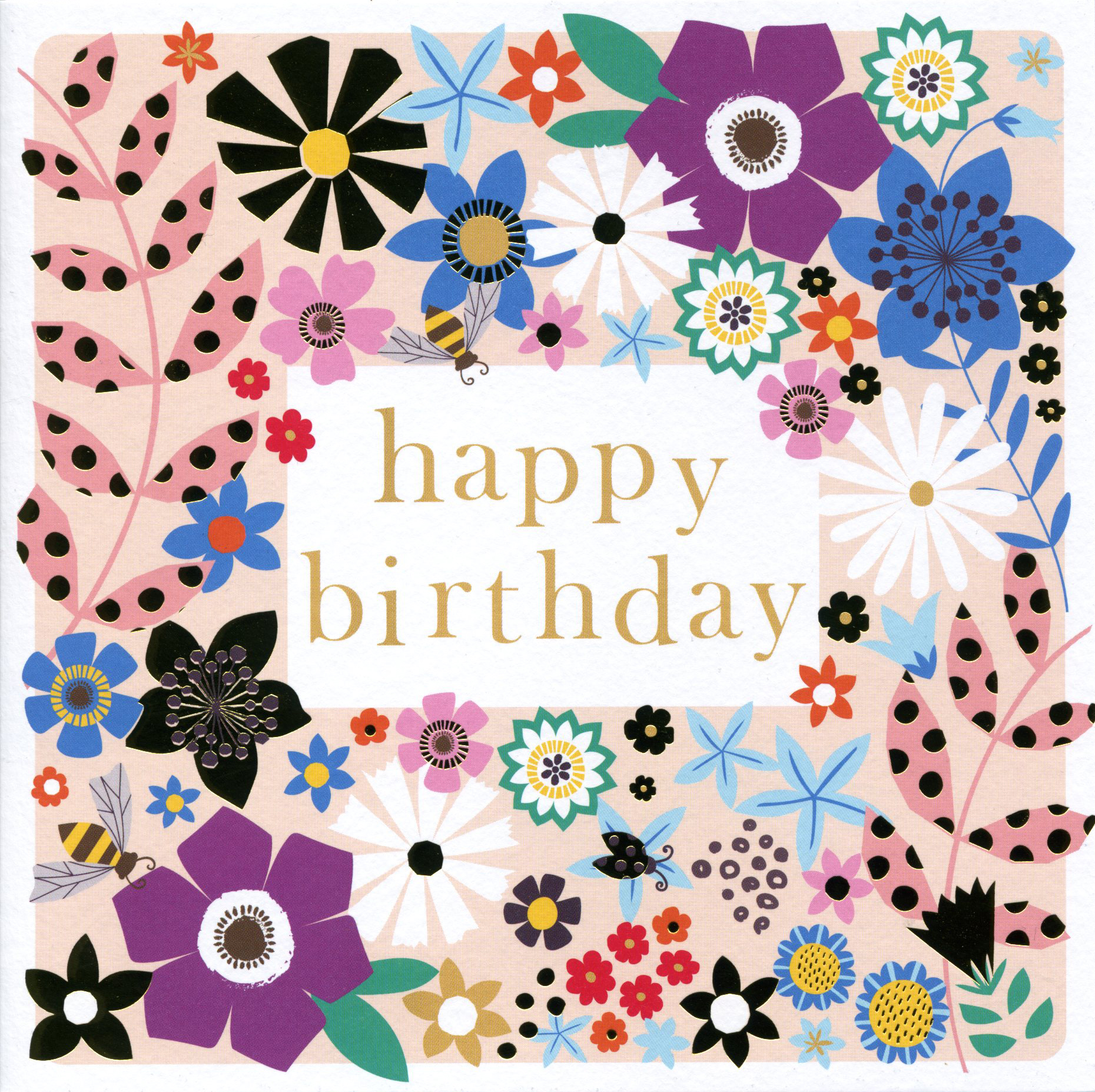 Flowers and Bees Birthday Card