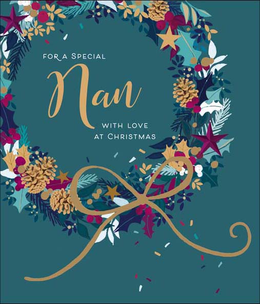 Traditional Wreath Nan Christmas Card