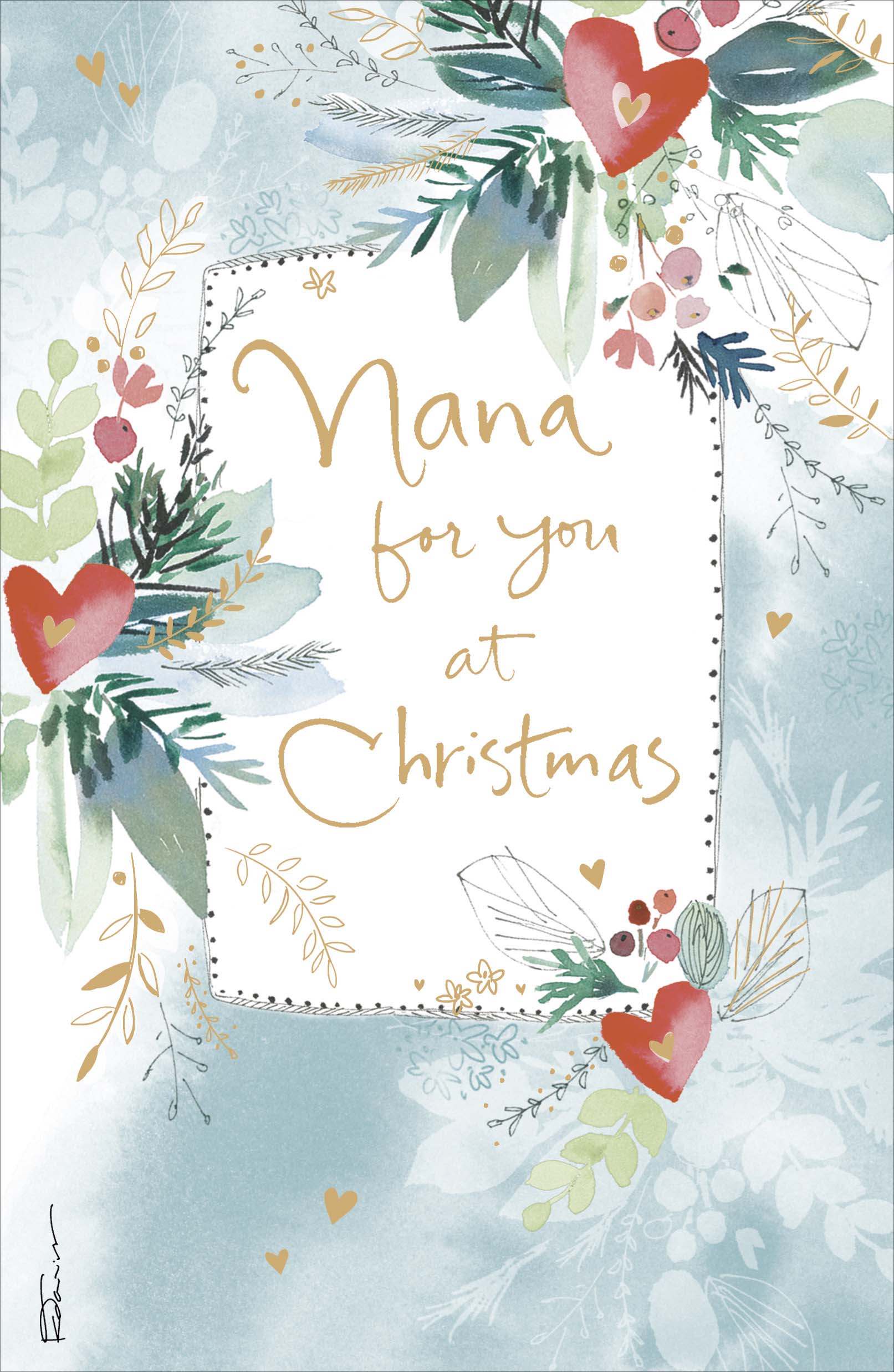 Festive Florals Nana Christmas Card