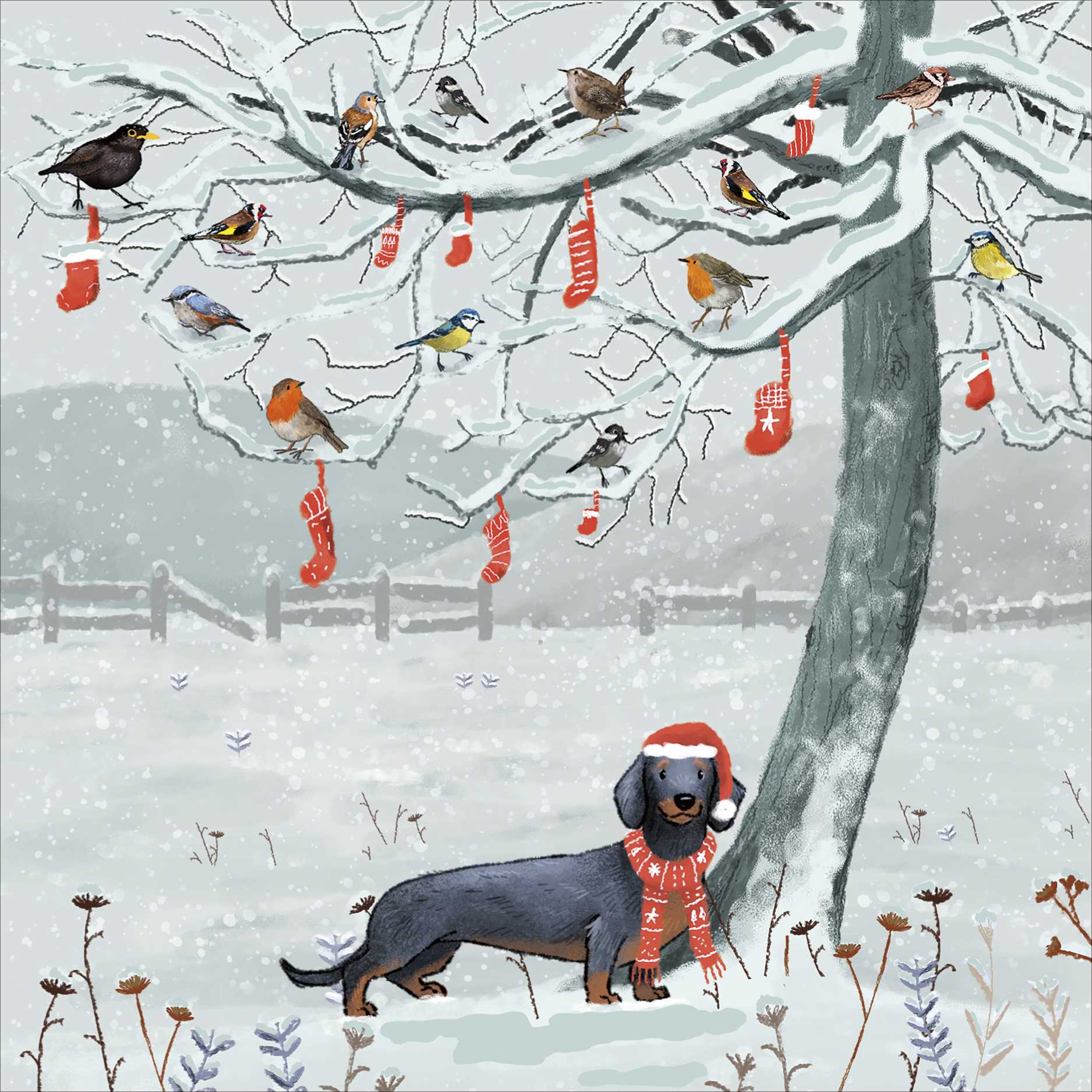 Dachshund and Friends Christmas Card