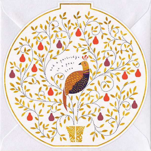 Partridge in a Pear Tree Round Christmas Card