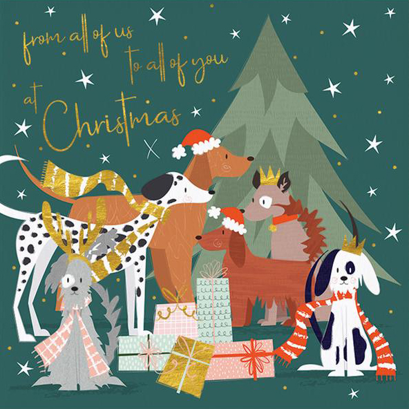 Festive Dogs From All of Us Christmas Card