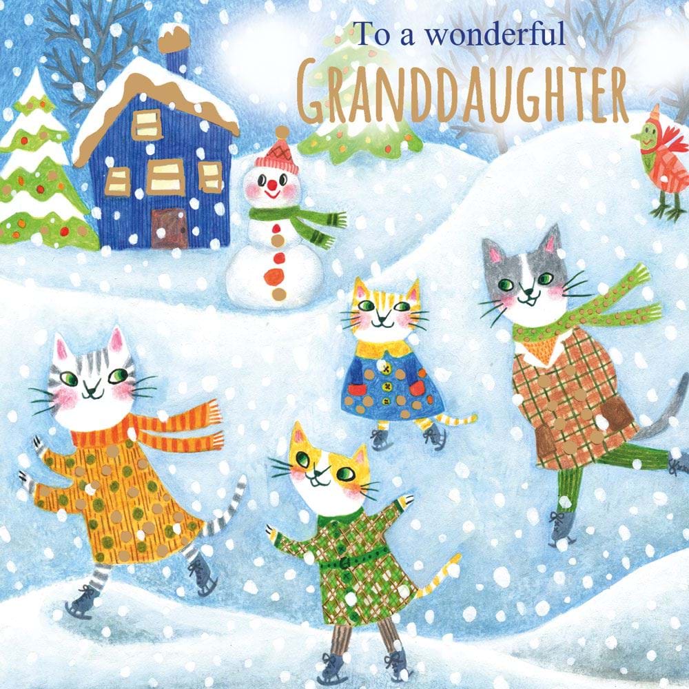 Cats in the Snow Granddaughter Christmas Card