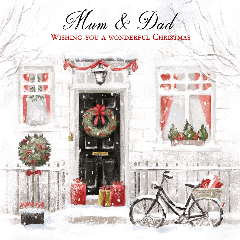 Festive Door Mum and Dad Christmas Card