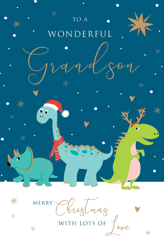 Dinosaurs in the Snow Grandson Christmas Card