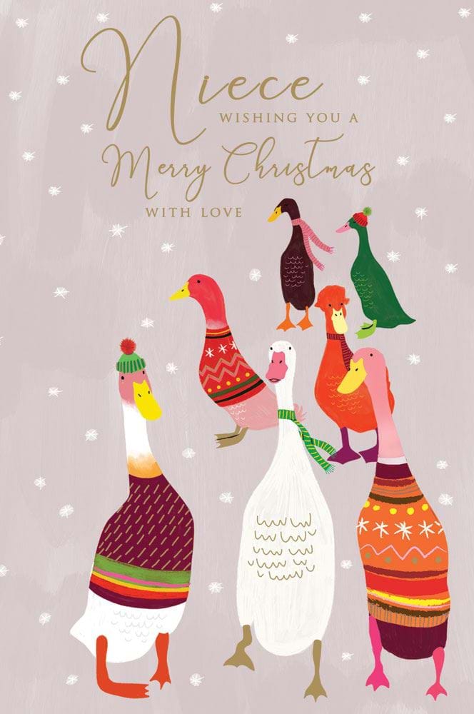 Geese in Jumpers Niece Christmas Card