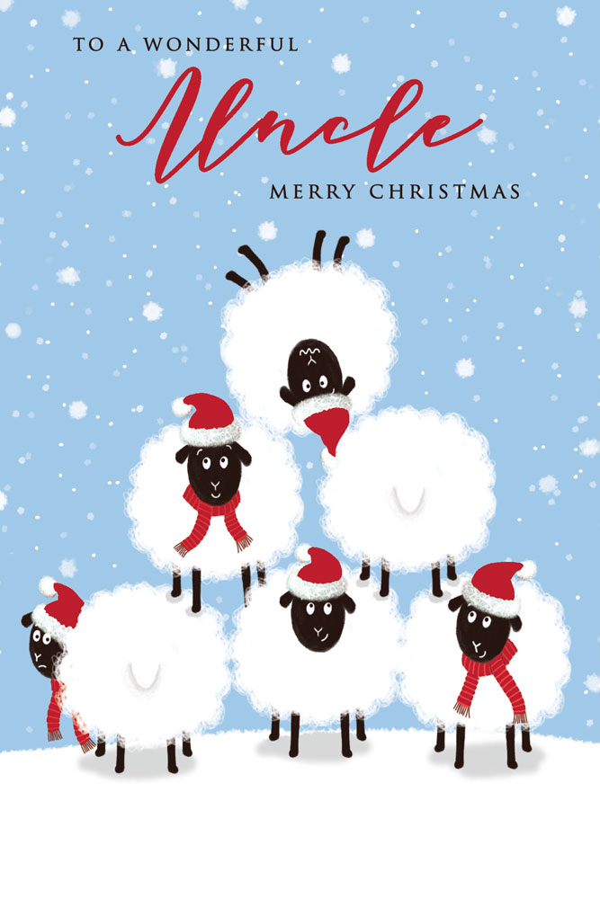 Sheep in Snow Uncle Christmas Card