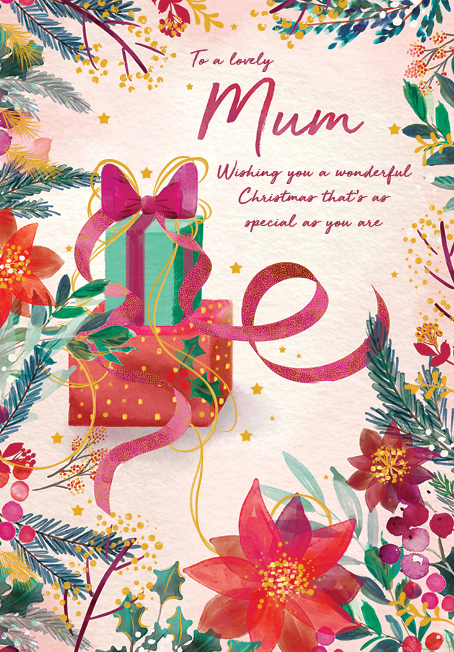 Presents and Poinsettias Mum Christmas Card