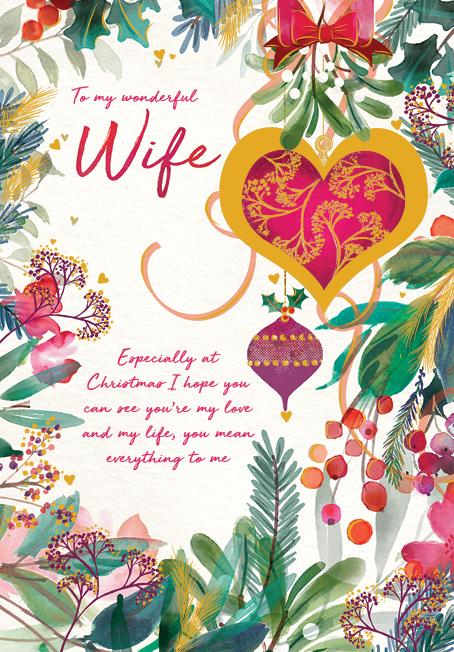 Heart Bauble Wife Christmas Card