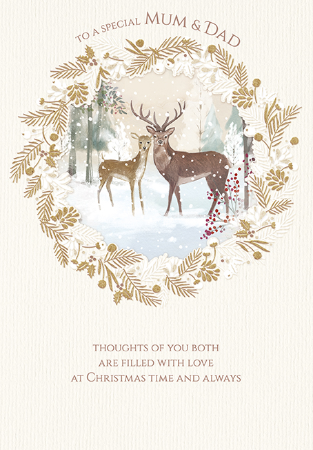 Woodland Wreath Mum and Dad Christmas Card
