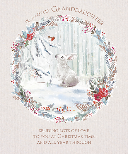 Winter Bunny Granddaughter Christmas Card