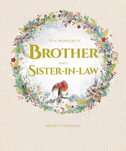 Robins on a Wreath Brother and Sister in law Christmas Card