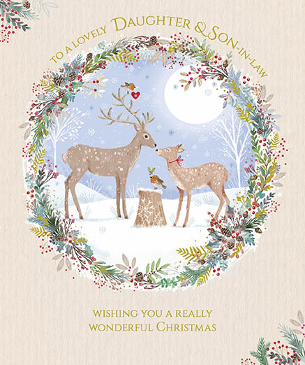 Snowy Deer Daughter and Son in Law Christmas Card