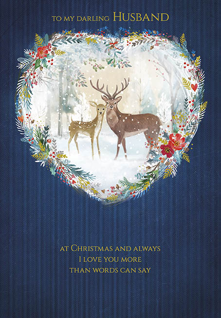 Deer in a Snowy Woodland Husband Christmas Card