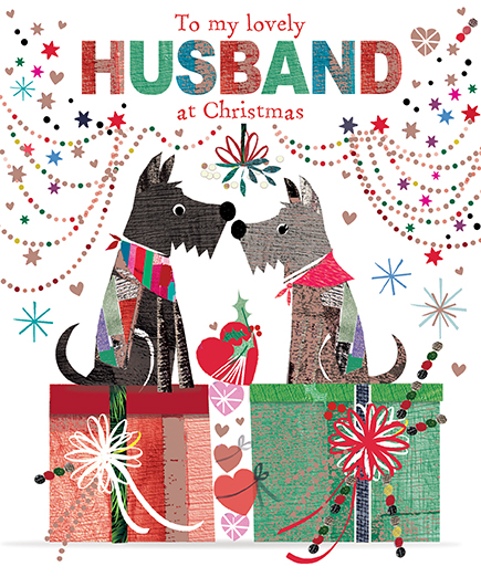 Dogs on Presents Husband Christmas Card