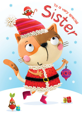 Festive Feline Sister Christmas Card