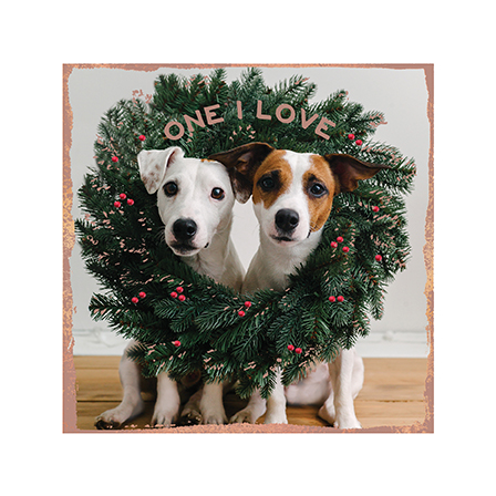 Dogs in a Wreath One I Love Christmas Card