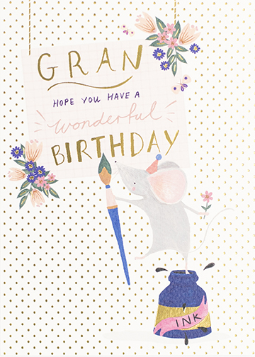 Ink Pot Mouse Gran Birthday Card