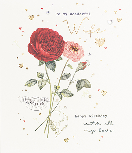 Rose Wife Birthday Card