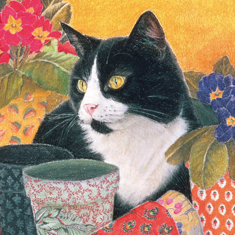 Cat in the Flowerpots Greeting Card