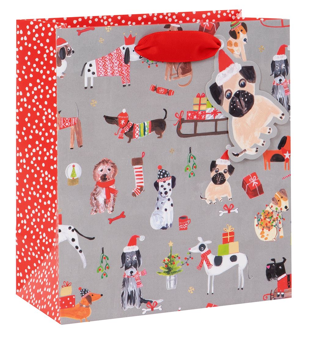 Festive Dogs Medium Christmas Gift Bag