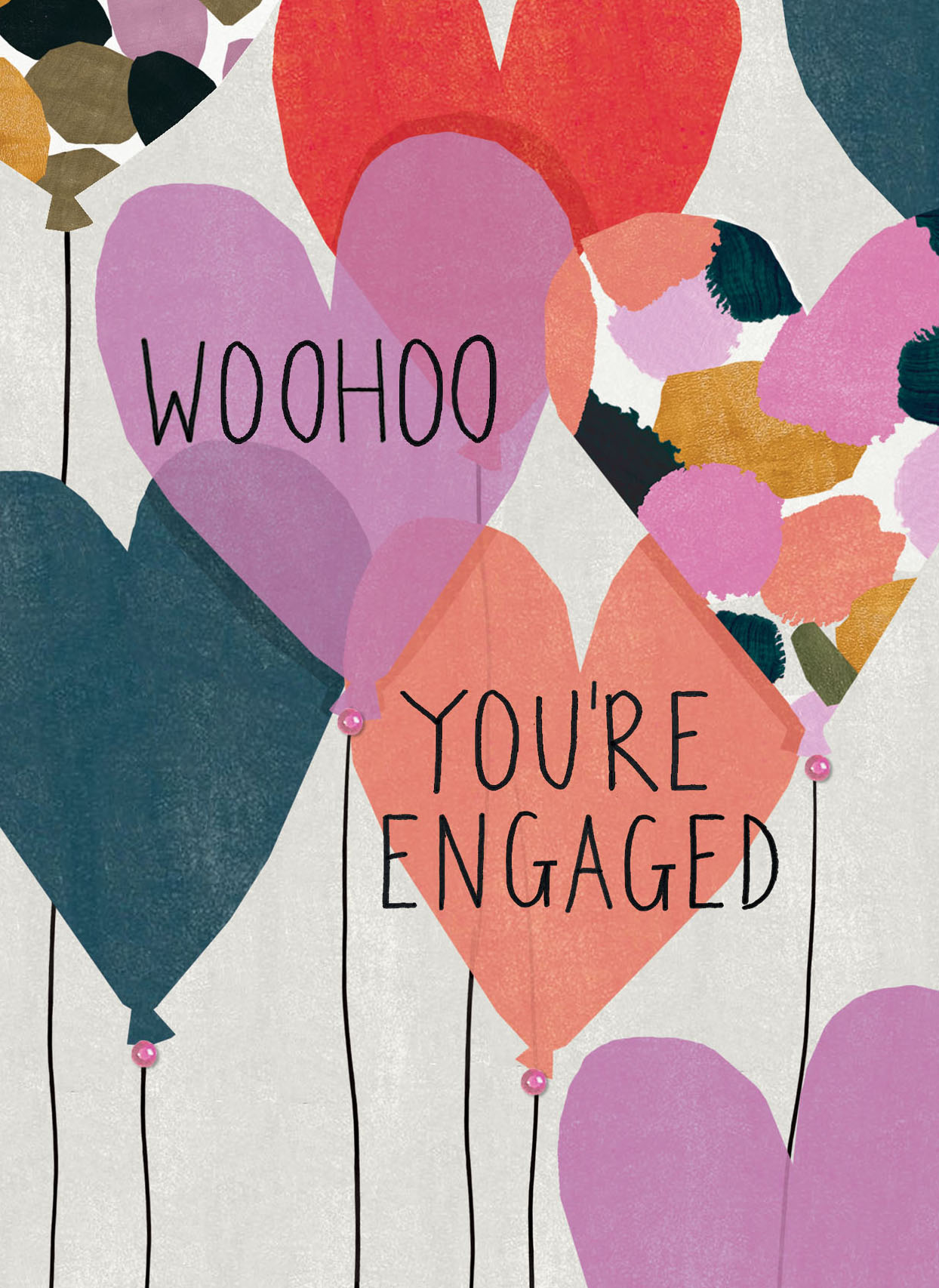 Heart Balloons Engagement Card