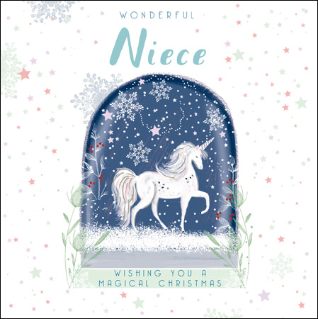 Snow Globe Unicorn Niece Christmas Card