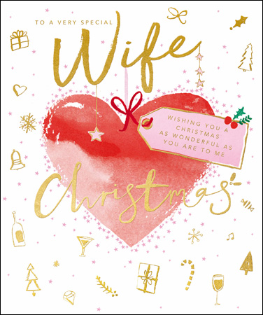 Heart Bauble Wife Christmas Card