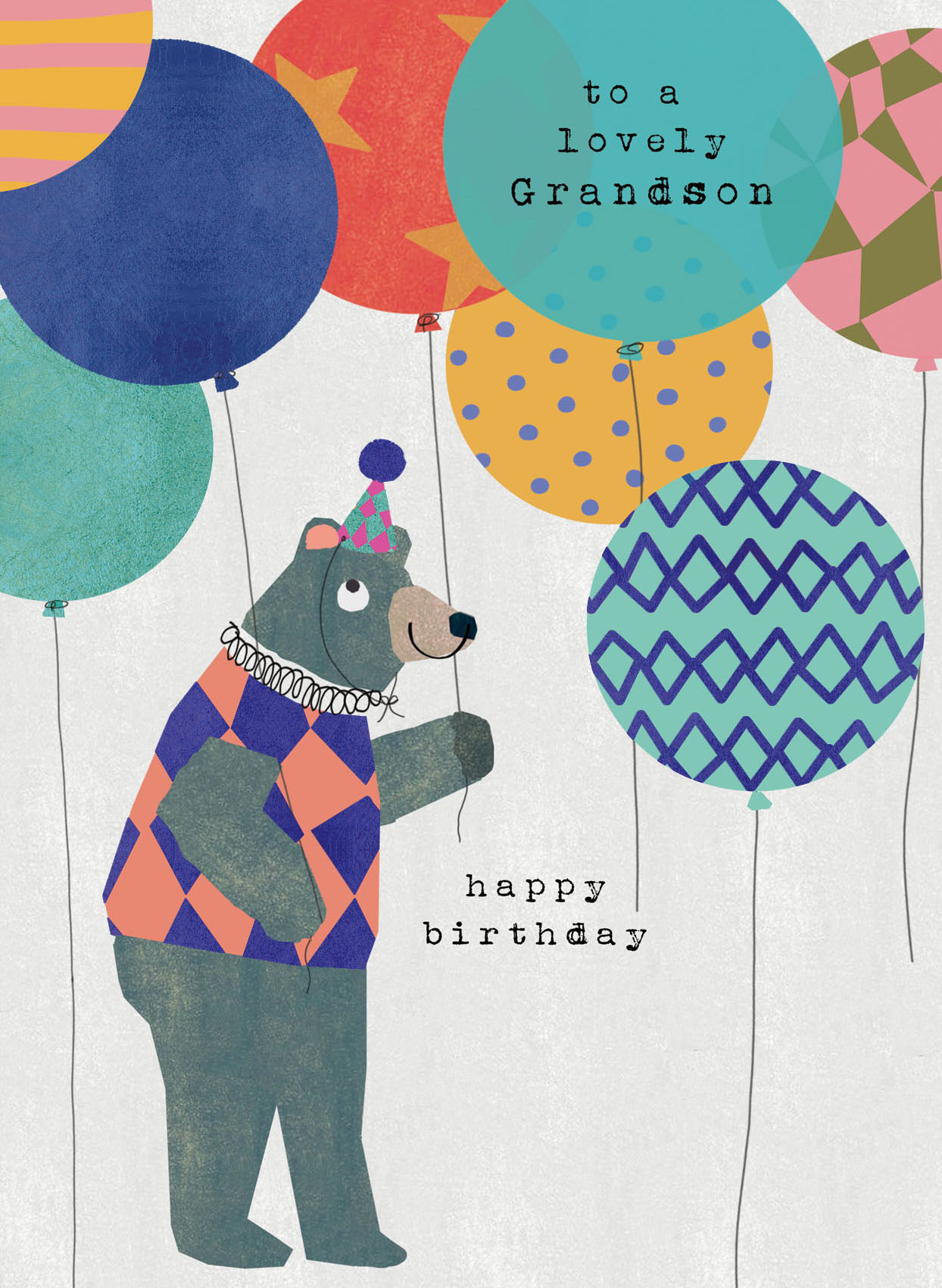 Bear and Balloons Grandson Birthday Card